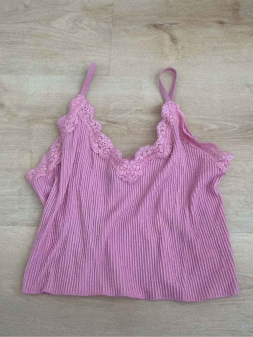 ALYA Pink Lace-Trim Cami Tank Top